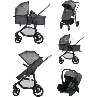 Bebeconfort Haze Trio, 3-in-1 kinderwagen, 0-4 jaar, max. 22 kg, 2-in-1 zitting, omkeerbare en lichte kinderwagen, i-Size babyzitje, compact opvouwbaar, ruime mand, Tinted Stone Bebeconfort Haze Trio, 3-in-1 kinderwagen, 0-4 jaar, max. 22 kg, 2-in-1 zitting, omkeerbare en lichte kinderwagen, i-Size babyzitje, compact opvouwbaar, ruime mand, Tinted Stone