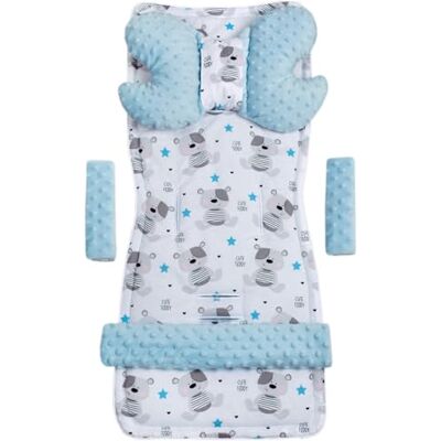 Medi Partners MINKY Universele stoelbekleding voor kinderwagen en buggy's, zitmeubel, kinderwagendeken, 5-delig, gordelkussen + speelboog, kinderwagenset, katoen, teddybeer met lichtblauwe Minky Medi Partners MINKY Universele stoelbekleding voor kinderwagen en buggy's, zitmeubel, kinderwagendeken, 5-delig, gordelkussen + speelboog, kinderwagenset, katoen, teddybeer met lichtblauwe Minky