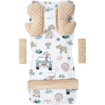 Medi Partners Universeel kussen voor zitting en kinderwagen, 5-delig, kinderwagen-inzetstuk overlay voor riemen + voor de Minky Cotton hoofdband (Mint Zoo met Minky Beige) Medi Partners Universeel kussen voor zitting en kinderwagen, 5-delig, kinderwagen-inzetstuk overlay voor riemen + voor de Minky Cotton hoofdband (Mint Zoo met Minky Beige)