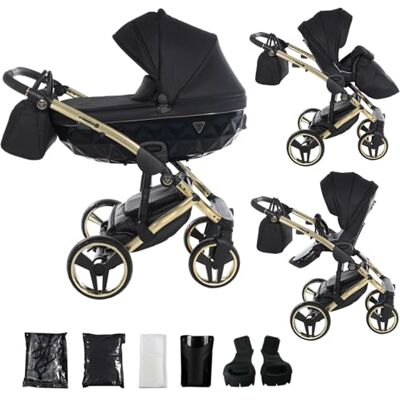 JUNAMA Diamond S 2-in-1 3-in-1 4-in-1 kinderwagen (02 zwart en goud, 2-in-1 met adapters) JUNAMA Diamond S 2-in-1 3-in-1 4-in-1 kinderwagen (02 zwart en goud, 2-in-1 met adapters)
