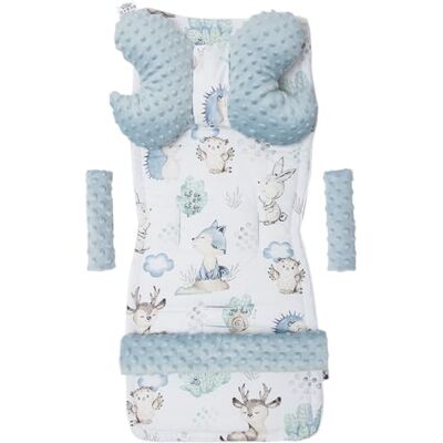 Medi Partners Universeel kussen voor zitting en kinderwagen, 5-delig, kinderwageninzetstuk, overlay voor riemen + voor de Minky Cotton hoofdband (hert en egel met minky lichtblauw) Medi Partners Universeel kussen voor zitting en kinderwagen, 5-delig, kinderwageninzetstuk, overlay voor riemen + voor de Minky Cotton hoofdband (hert en egel met minky lichtblauw)