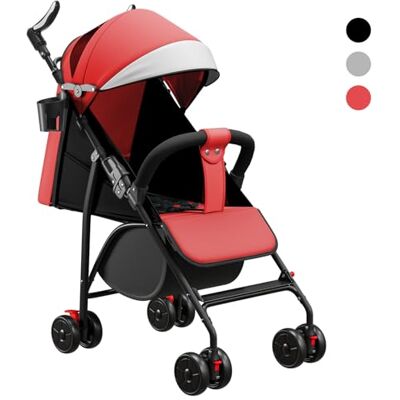 Willonin Lichte en compacte kinderwagen, ultralicht, kantelbaar, kinderwagen, opvouwbare paraplu, verstelbare luifel van geboorte tot 22 kg, kussen van katoen + muggennet, rood Willonin Lichte en compacte kinderwagen, ultralicht, kantelbaar, kinderwagen, opvouwbare paraplu, verstelbare luifel van geboorte tot 22 kg, kussen van katoen + muggennet, rood
