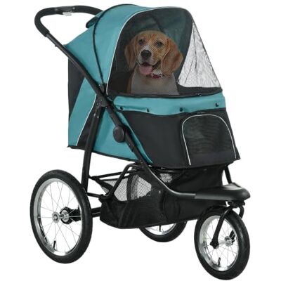 Pawhut Opvouwbare kinderwagen voor alle terreinen, hondenwagen 3 grote rubberen wielen, kinderwagen voor katten, afsluitbaar voorwiel voor joggen, verstelbare luifel, reflecterende strepen Pawhut Opvouwbare kinderwagen voor alle terreinen, hondenwagen 3 grote rubberen wielen, kinderwagen voor katten, afsluitbaar voorwiel voor joggen, verstelbare luifel, reflecterende strepen