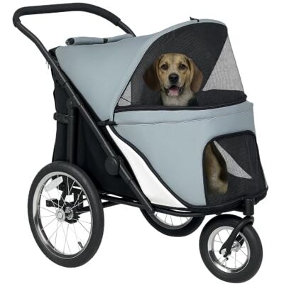 Pawhut Kinderwagen, 3 wielen, inklapbaar, met één hand, kinderwagen, kat Hondenwagen, hondenwagen, wielen van rubber, opbergtas, zacht kussen, veiligheidslijn Pawhut Kinderwagen, 3 wielen, inklapbaar, met één hand, kinderwagen, kat Hondenwagen, hondenwagen, wielen van rubber, opbergtas, zacht kussen, veiligheidslijn