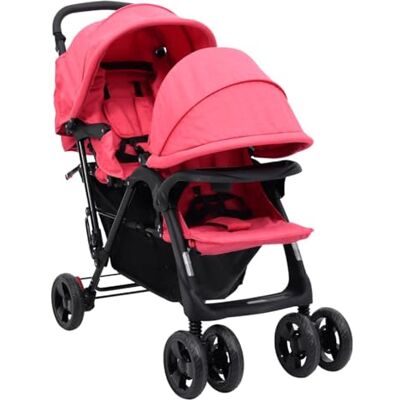 vidaXL Kinderwagen met twee zitplaatsen, opvouwbaar, voor op reis, voor peuters, buiten, uv-bescherming, rood, staal vidaXL Kinderwagen met twee zitplaatsen, opvouwbaar, voor op reis, voor peuters, buiten, uv-bescherming, rood, staal