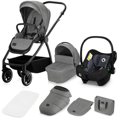 Lionelo Meril 3-in-1 kinderwagen Buggy, 0-48 maanden (tot 22 kg) ADAC autostoel, XXL ronde reiswieg met draagfunctie, 360° all-terrain wiel ophanging en blokkering, adapter Lionelo Meril 3-in-1 kinderwagen Buggy, 0-48 maanden (tot 22 kg) ADAC autostoel, XXL ronde reiswieg met draagfunctie, 360° all-terrain wiel ophanging en blokkering, adapter