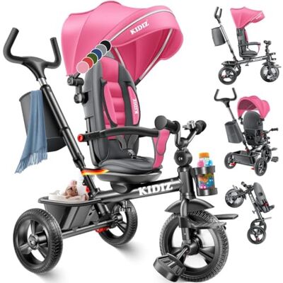 KIDIZ ® Driewieler 5-in-1 kinderdriewieler met duwstang, stuursysteem, stang vanaf 1 jaar, jogger vooruit en achteruit, mand, tas, bekerhouder, zonnedak, rubberen wielen, buggy, fiets, baby, inklapbaar, roze KIDIZ ® Driewieler 5-in-1 kinderdriewieler met duwstang, stuursysteem, stang vanaf 1 jaar, jogger vooruit en achteruit, mand, tas, bekerhouder, zonnedak, rubberen wielen, buggy, fiets, baby, inklapbaar, roze