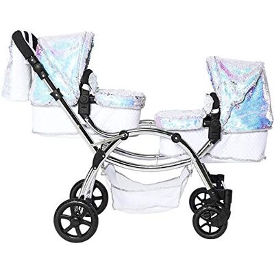Roma Amy Childs Polly Sparkle dubbele kinderwagen, dubbele kinderwagen, 2-in-1, kinderwagen en reiswieg, zeemeermin, 3-16 jaar Roma Amy Childs Polly Sparkle dubbele kinderwagen, dubbele kinderwagen, 2-in-1, kinderwagen en reiswieg, zeemeermin, 3-16 jaar