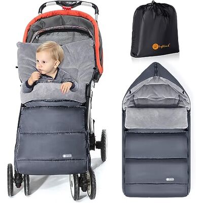 IvyWind Universele voetenzak voor kinderwagen met verstelbare capuchon, waterdicht, met ritssluiting, afneembaar en machinewasbaar, grijs IvyWind Universele voetenzak voor kinderwagen met verstelbare capuchon, waterdicht, met ritssluiting, afneembaar en machinewasbaar, grijs