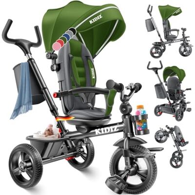 KIDIZ ® Driewieler 5-in-1 kinderdriewieler met duwstang, stuursysteem, stang vanaf 1 jaar vooruit en achteruit rijden, jogger, mand, tas, bekerhouder, zonnedak, rubberen wielen, buggy, fiets, baby, inklapbaar, kaki KIDIZ ® Driewieler 5-in-1 kinderdriewieler met duwstang, stuursysteem, stang vanaf 1 jaar vooruit en achteruit rijden, jogger, mand, tas, bekerhouder, zonnedak, rubberen wielen, buggy, fiets, baby, inklapbaar, kaki
