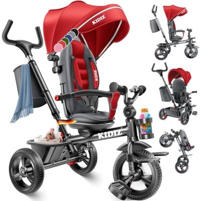 KIDIZ ® Driewieler 5-in-1 kinderdriewieler met duwstang, stuursysteem, stang vanaf 1 jaar vooruit en achteruit, jogger, mand, tas, bekerhouder, zonnedak, rubberen wielen, buggy, fiets, baby, inklapbaar, rood KIDIZ ® Driewieler 5-in-1 kinderdriewieler met duwstang, stuursysteem, stang vanaf 1 jaar vooruit en achteruit, jogger, mand, tas, bekerhouder, zonnedak, rubberen wielen, buggy, fiets, baby, inklapbaar, rood