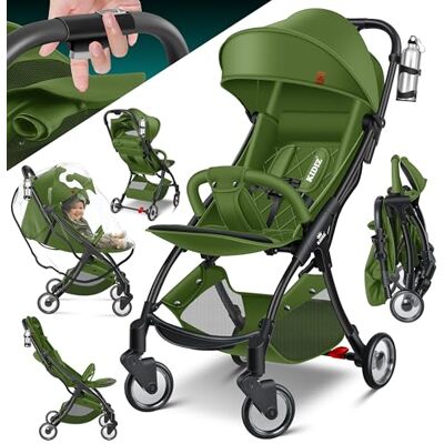 KIDIZ ® Opvouwbare kinderwagen, 360° wielen, 5-puntsgordel, sport, met bekerhouder en regenhoes, verstelbare rugleuning en zonnekap, kaki KIDIZ ® Opvouwbare kinderwagen, 360° wielen, 5-puntsgordel, sport, met bekerhouder en regenhoes, verstelbare rugleuning en zonnekap, kaki