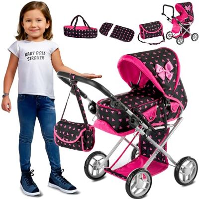 Kinderplay Kinderwagen pop, kinderwagen speelgoed – kinderwagen voor babypop, gondola, verstelbare handgreep, max. 63 cm, met zachte stekker, 3-in-1, KP0200R Kinderplay Kinderwagen pop, kinderwagen speelgoed – kinderwagen voor babypop, gondola, verstelbare handgreep, max. 63 cm, met zachte stekker, 3-in-1, KP0200R