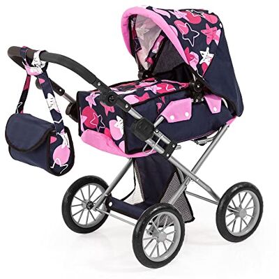 Bayer Design 13669AA City Star Poppenwagen, Combi Poppenwagen, blauw met roze patroon Bayer Design 13669AA City Star Poppenwagen, Combi Poppenwagen, blauw met roze patroon