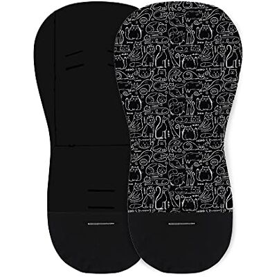 Petite&Mars Zitmat van traagschuim voor kinderwagen, kinderwagen Katoen (Black Cats) Petite&Mars Zitmat van traagschuim voor kinderwagen, kinderwagen Katoen (Black Cats)