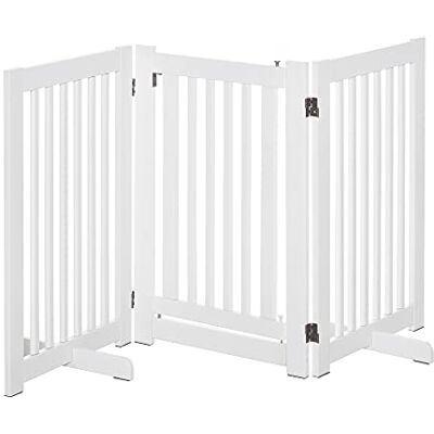Pawhut Modulair en opvouwbaar hondenhek met geïntegreerde afsluitbare deur, 155 x 35,5 x 76 cm, MDF, wit Pawhut Modulair en opvouwbaar hondenhek met geïntegreerde afsluitbare deur, 155 x 35,5 x 76 cm, MDF, wit