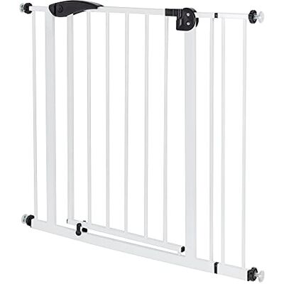ECD Germany Veiligheidshek voor kinderen, honden, breedte 85-95 cm, zonder boren, wit, aan beide zijden draaibaar, automatische sluiting, extra veilige metalen deurbeschermer voor trap, deur ECD Germany Veiligheidshek voor kinderen, honden, breedte 85-95 cm, zonder boren, wit, aan beide zijden draaibaar, automatische sluiting, extra veilige metalen deurbeschermer voor trap, deur