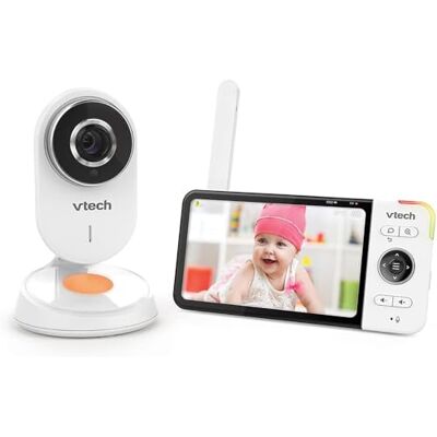 VTech De Wide View HD Video Babyfoon 5'' Ultra Flat HD scherm Nachtlampje en slaapliedjes 720p FR-versie, Wit VTech De Wide View HD Video Babyfoon 5'' Ultra Flat HD scherm Nachtlampje en slaapliedjes 720p FR-versie, Wit
