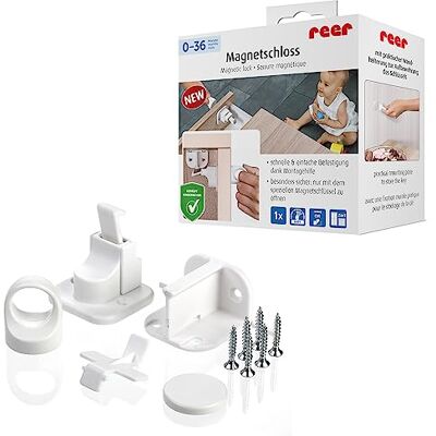 Reer Magnetisch slot voor kast/lade, van expert op het gebied van kinderveiligheid, om te lijmen/schroeven, 1 stuk Reer Magnetisch slot voor kast/lade, van expert op het gebied van kinderveiligheid, om te lijmen/schroeven, 1 stuk