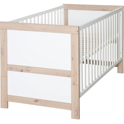 roba Babybed 70 x 140 cm Malo – om te bouwen tot een kinderbed – 0 tot 7 jaar – tot 50 kg – in hoogte verstelbaar – 3 afneembare stangen – hout wit/decor licht eiken roba Babybed 70 x 140 cm Malo – om te bouwen tot een kinderbed – 0 tot 7 jaar – tot 50 kg – in hoogte verstelbaar – 3 afneembare stangen – hout wit/decor licht eiken