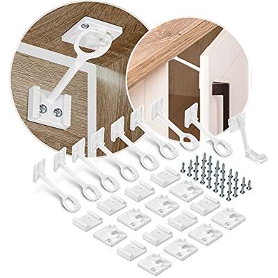 Reer 8 stuks binnenbeveiliging voor kasten en laden, conform DIN EN 16948:2017, kinderbeveiliging, eenvoudige bevestiging met montagehulp, wit Reer 8 stuks binnenbeveiliging voor kasten en laden, conform DIN EN 16948:2017, kinderbeveiliging, eenvoudige bevestiging met montagehulp, wit