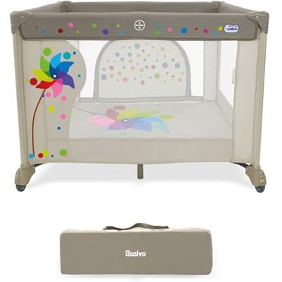 Asalvo Kinderbox 106 x 106 cm opvouwbare box met gevoerde bodem + voordeur en wielen robuust design en draagtas SQUARE molen beige Asalvo Kinderbox 106 x 106 cm opvouwbare box met gevoerde bodem + voordeur en wielen robuust design en draagtas SQUARE molen beige
