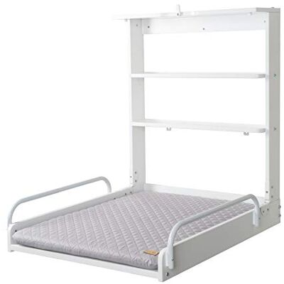 roba Opklapbare wandluiertafel van wit gelakt hout + waterafstotend wisselmatras " Style Grey" – 2 praktische planken – belastbaar tot 15 kg – ruimtebesparend roba Opklapbare wandluiertafel van wit gelakt hout + waterafstotend wisselmatras " Style Grey" – 2 praktische planken – belastbaar tot 15 kg – ruimtebesparend