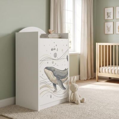 Happy Babies Kindercommode wit met 3 laden, ladekast met mooie print, waskast voor kinderkamer, babykamer, uniseks, nr. 388 Happy Babies Kindercommode wit met 3 laden, ladekast met mooie print, waskast voor kinderkamer, babykamer, uniseks, nr. 388