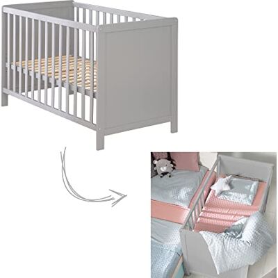 roba Babybed 2-in-1, onafhankelijk en Cododo 60 x 120 cm, om te bouwen tot een onafhankelijk babybed, in hoogte verstelbaar, 5 afneembare stangen, grijs gelakt hout roba Babybed 2-in-1, onafhankelijk en Cododo 60 x 120 cm, om te bouwen tot een onafhankelijk babybed, in hoogte verstelbaar, 5 afneembare stangen, grijs gelakt hout