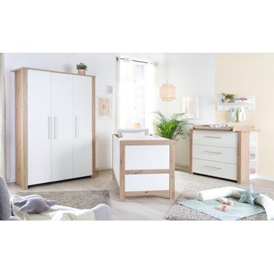 roba Malo 3-delige set voor kinderkamer ledikant 70 x 140 cm + commode + kast met 3 deuren wit gelakt hout houten decor eiken ambachtelijk roba Malo 3-delige set voor kinderkamer ledikant 70 x 140 cm + commode + kast met 3 deuren wit gelakt hout houten decor eiken ambachtelijk