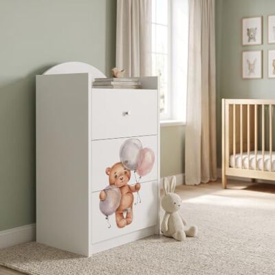 Happy Babies Kindercommode wit met 3 laden, ladekast met mooie print, waskast voor kinderkamer, babykamer, uniseks, nr. 95 Happy Babies Kindercommode wit met 3 laden, ladekast met mooie print, waskast voor kinderkamer, babykamer, uniseks, nr. 95