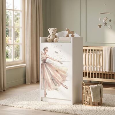 Happy Babies Kindercommode wit met 3 laden, ladekast met mooie print, waskast voor kinderkamer, babykamer, uniseks, nr. 412 Happy Babies Kindercommode wit met 3 laden, ladekast met mooie print, waskast voor kinderkamer, babykamer, uniseks, nr. 412