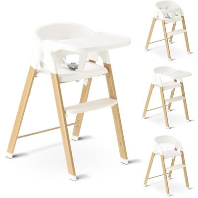 Deryan Kinderstoel voor baby's en kinderen, opvouwbare kinderstoel van hout, 5-punts gordel, in hoogte verstelbaar en opvouwbaar, met veiligheidsgordel en dienblad, wit/hout Deryan Kinderstoel voor baby's en kinderen, opvouwbare kinderstoel van hout, 5-punts gordel, in hoogte verstelbaar en opvouwbaar, met veiligheidsgordel en dienblad, wit/hout
