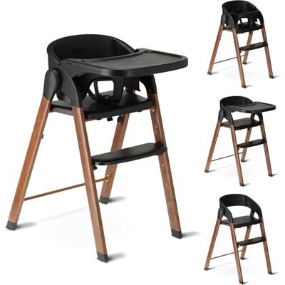 Deryan Compacte opvouwbare kinderstoel voor baby's en kinderen, in hoogte, comfortabele stoel en tafel, afneembaar en verstelbaar dienblad, 6 maanden tot 50 kg (zwart/hout) Deryan Compacte opvouwbare kinderstoel voor baby's en kinderen, in hoogte, comfortabele stoel en tafel, afneembaar en verstelbaar dienblad, 6 maanden tot 50 kg (zwart/hout)