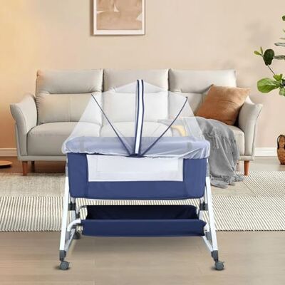 LANTUS 3-in-1 wieg, cododobed, kantelwieg, in hoogte verstelbaar op 6 niveaus (100-115 cm), tot 50 kg, wielen 360 graden, muggennet, opbergmand 80 x 40 x 100-116 cm (marineblauw) LANTUS 3-in-1 wieg, cododobed, kantelwieg, in hoogte verstelbaar op 6 niveaus (100-115 cm), tot 50 kg, wielen 360 graden, muggennet, opbergmand 80 x 40 x 100-116 cm (marineblauw)