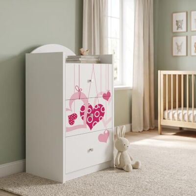 Happy Babies Kindercommode wit met 3 laden, ladekast met mooie print, waskast voor kinderkamer, babykamer, uniseks, nr. 2 Happy Babies Kindercommode wit met 3 laden, ladekast met mooie print, waskast voor kinderkamer, babykamer, uniseks, nr. 2