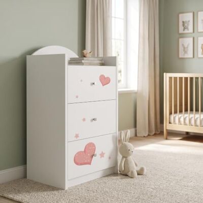Happy Babies Kindercommode wit met 3 laden, ladekast met mooie print, waskast voor kinderkamer, babykamer, uniseks, nr. 16 Happy Babies Kindercommode wit met 3 laden, ladekast met mooie print, waskast voor kinderkamer, babykamer, uniseks, nr. 16