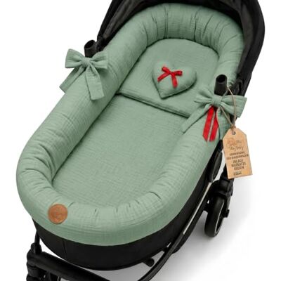 Totsy Baby Zitkussen van mousseline voor kinderwagen – overtrek voor reiswieg, verkleiner, kinderstoel, accessoires, 3-delig, met inzetstuk en kussen, salie Totsy Baby Zitkussen van mousseline voor kinderwagen – overtrek voor reiswieg, verkleiner, kinderstoel, accessoires, 3-delig, met inzetstuk en kussen, salie