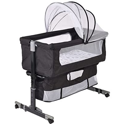 LANTUS Cododo wieg met matras en muggennet, 2-in-1, Cododo babybed voor baby's van 1 tot 36 maanden, opvouwbaar babybed, beweegbaar babywieg, logeerbed (92 x 58 x 70-90 cm (zwart) LANTUS Cododo wieg met matras en muggennet, 2-in-1, Cododo babybed voor baby's van 1 tot 36 maanden, opvouwbaar babybed, beweegbaar babywieg, logeerbed (92 x 58 x 70-90 cm (zwart)