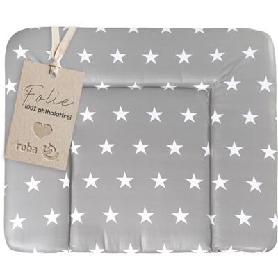 roba Little Stars aankleedkussen, waterdicht, 85 x 75 cm, verhoogde randen, voor luiertafel, scheurvast en ftalaatvrij, motief witte sterren op grijze achtergrond roba Little Stars aankleedkussen, waterdicht, 85 x 75 cm, verhoogde randen, voor luiertafel, scheurvast en ftalaatvrij, motief witte sterren op grijze achtergrond