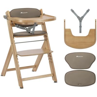 Bebeconfort Timba 2 met kussen, houten kinderstoel, 6 maanden, tot 110 kg, ergonomische kinderstoel, past op de meeste tafels, afneembaar dienblad, natuurlijk hout + beige Bebeconfort Timba 2 met kussen, houten kinderstoel, 6 maanden, tot 110 kg, ergonomische kinderstoel, past op de meeste tafels, afneembaar dienblad, natuurlijk hout + beige