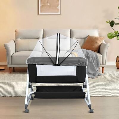 LANTUS 3-in-1 wieg, cododobed, kantelwieg, in hoogte verstelbaar op 6 niveaus (100-115 cm), tot 50 kg, wielen 360 graden, muggennet, opbergmand 80 x 40 x 100-116 cm (zwart) LANTUS 3-in-1 wieg, cododobed, kantelwieg, in hoogte verstelbaar op 6 niveaus (100-115 cm), tot 50 kg, wielen 360 graden, muggennet, opbergmand 80 x 40 x 100-116 cm (zwart)