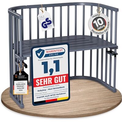 babybay Maxi Cododo-bed van massief beukenhout, compact en modulair, bedhoogte traploos verstelbaar, babybed (gelakt in leigrijs), zonder matras babybay Maxi Cododo-bed van massief beukenhout, compact en modulair, bedhoogte traploos verstelbaar, babybed (gelakt in leigrijs), zonder matras