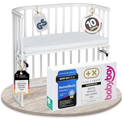 babybay Origineel bijzetbed van massief beukenhout, compact en transformeerbaar, traploos verstelbaar en milieuvriendelijk, uitbreidbaar babybed (wit gelakt), matras babybay Origineel bijzetbed van massief beukenhout, compact en transformeerbaar, traploos verstelbaar en milieuvriendelijk, uitbreidbaar babybed (wit gelakt), matras
