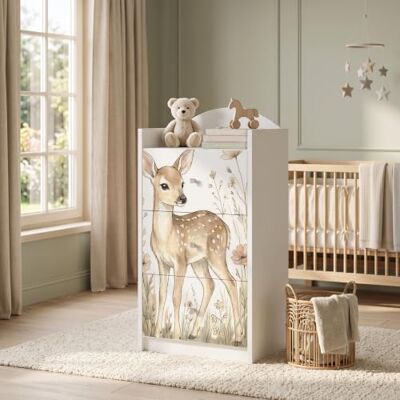 Happy Babies Kindercommode wit met 3 laden, ladekast met mooie print, waskast voor kinderkamer, babykamer, uniseks, nr. 411 Happy Babies Kindercommode wit met 3 laden, ladekast met mooie print, waskast voor kinderkamer, babykamer, uniseks, nr. 411
