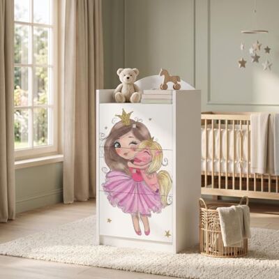 Happy Babies Kindercommode wit met 3 laden, ladekast met mooie print, waskast voor kinderkamer, babykamer, uniseks, nr. 398 Happy Babies Kindercommode wit met 3 laden, ladekast met mooie print, waskast voor kinderkamer, babykamer, uniseks, nr. 398