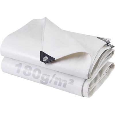 SHANNA Afdekzeil voor buiten, met oogjes, 3 x 5 m, 180 g/m², PE, autozeil, zwembad, waterdicht, scheurvast, uv-bestendig, weerbestendig, multifunctioneel dekzeil voor tuinmeubelen, wit SHANNA Afdekzeil voor buiten, met oogjes, 3 x 5 m, 180 g/m², PE, autozeil, zwembad, waterdicht, scheurvast, uv-bestendig, weerbestendig, multifunctioneel dekzeil voor tuinmeubelen, wit