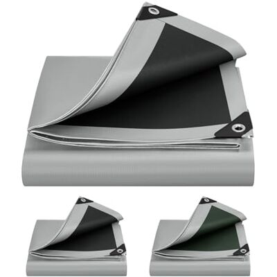 WOLTU Waterdicht afdekzeil met oogjes, PE 280 g/m², uv-bescherming, regenbescherming, voor boot, auto, zwembad, 4 x 4 m, grijs en zwart WOLTU Waterdicht afdekzeil met oogjes, PE 280 g/m², uv-bescherming, regenbescherming, voor boot, auto, zwembad, 4 x 4 m, grijs en zwart