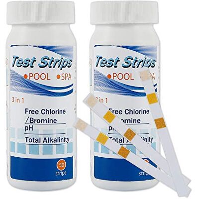 SUPPUIMNT 100 stuks 3-in-1 zwembadwaterteststrips Nauwkeurige chemische tester Watertest Vrije chloor, bromide, totale alkaliniteit, hardheid en pH-waarde SUPPUIMNT 100 stuks 3-in-1 zwembadwaterteststrips Nauwkeurige chemische tester Watertest Vrije chloor, bromide, totale alkaliniteit, hardheid en pH-waarde