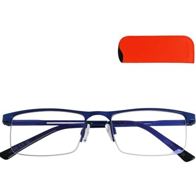 Mini Brille Leesbril tegen blauw licht voor mannen en vrouwen, metalen frame met half randloos frame, rechthoekige glazen, UV-bescherming, blauwlichtfilter voor werk en schermen, Blauw 1.0 Mini Brille Leesbril tegen blauw licht voor mannen en vrouwen, metalen frame met half randloos frame, rechthoekige glazen, UV-bescherming, blauwlichtfilter voor werk en schermen, Blauw 1.0
